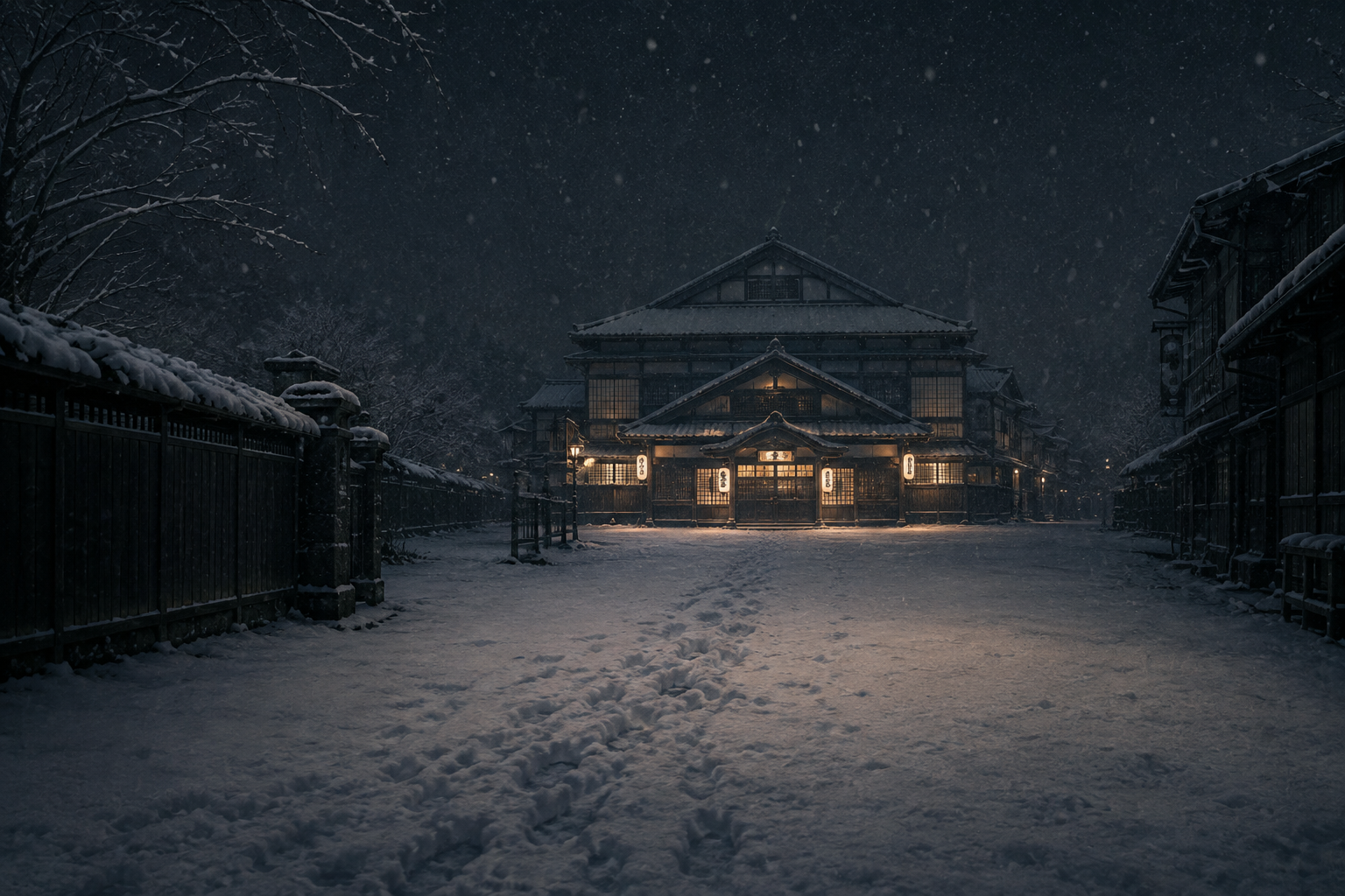 映画『木挽町のあだ討ち』をイメージした雪の夜の芝居小屋